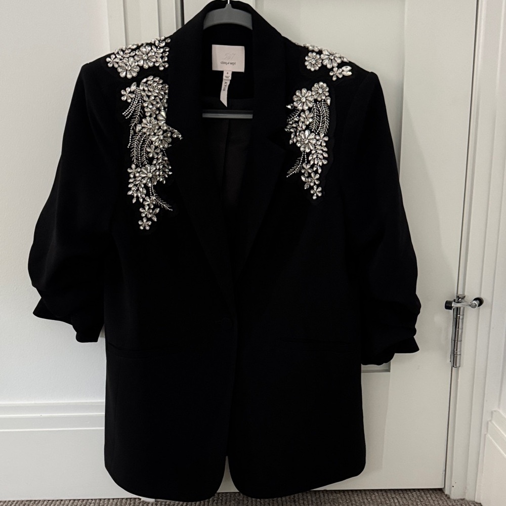 Cinq à Sept Black Blazer with Silver Embellishments